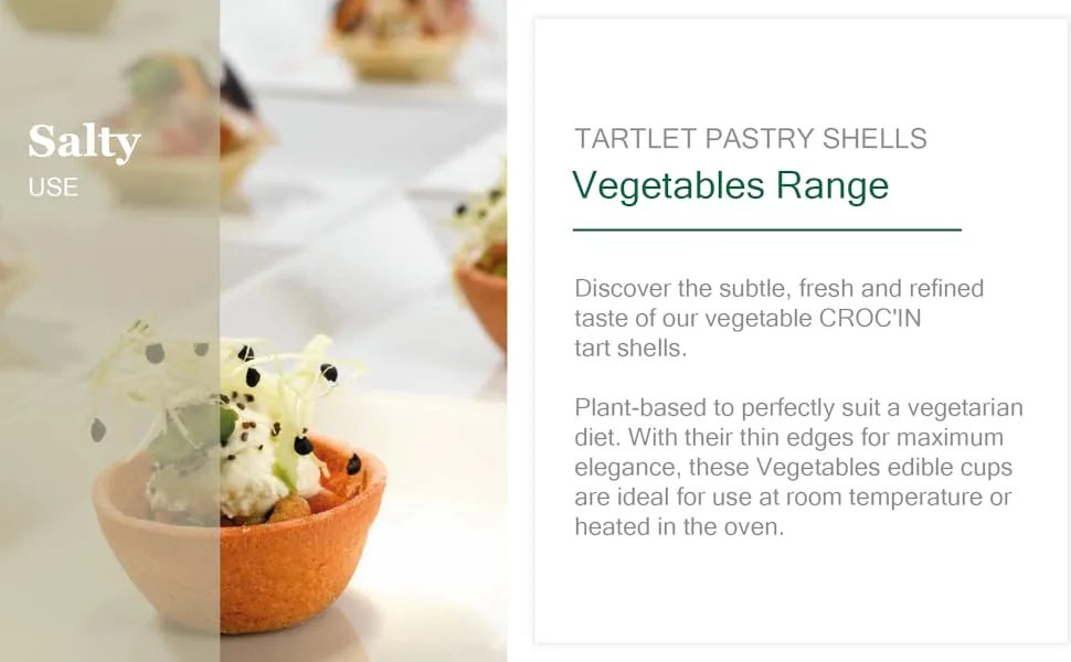 CROC'IN - Pesto Tartlet Shells - Edible Savoury Appetizer Basil Pesto Mini Pastry Cases - Artisanal Confection - 24 Pieces Pesto 24 - Corc