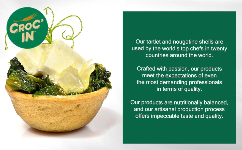 CROC'IN - Pesto Tartlet Shells - Edible Savoury Appetizer Basil Pesto Mini Pastry Cases - Artisanal Confection - 24 Pieces Pesto 24 - Croc