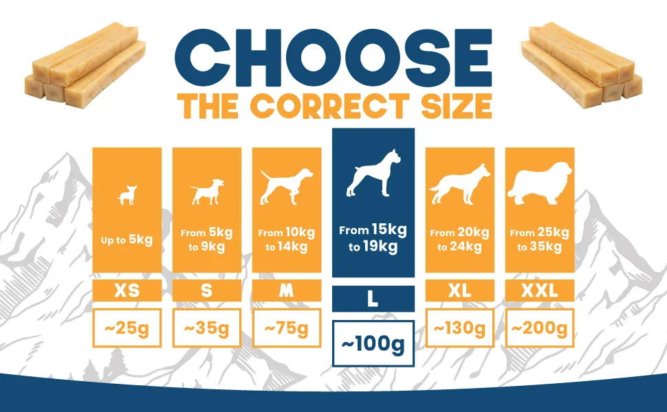 Himalayan Cheese Bones - Natural Long Lasting Dog Chews for Large Dogs made from milk pack of 3 - Cheese bones size chart L