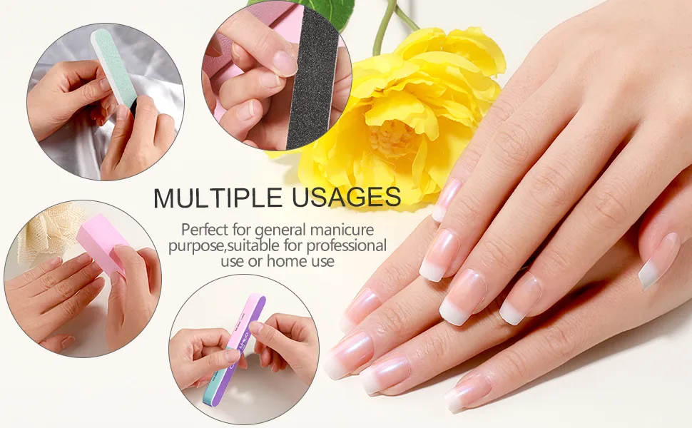 FANDAMEI Nail Files and Buffers 100/180 400/4000 Grit Professional Manicure Tools Kit Rectangular Art Care Buffer Block Tools 7 Ways Buffer Block for Trim Polish and Shine Nail 20Pcs/Pack - multiple usages