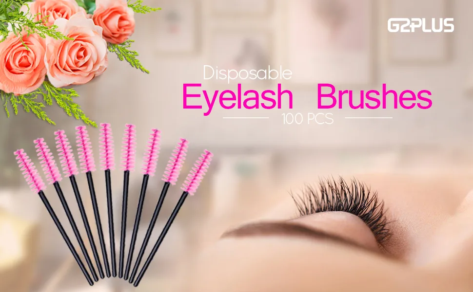 G2PLUS 100 PCS Rose Eyelash Brushes Spoolies - Eyebrow Spoolie Brushes -Disposable Mascara Wands - Eyelash Extension Brushes for Extensions 100 Count (Pack of 1) Rose - Rose Eyelash Brush