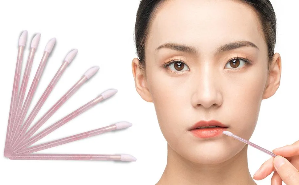 G2PLUS Disposable Eyelash Mascara Wands Brushes and Lip Gloss 50PCS Makeup Applicators Brushes +50PCS Lipstick Wands Applicators - Pink 50 Count (Pack of 1) Glitter Pink - Disposable Crystal Eyelash Brushes