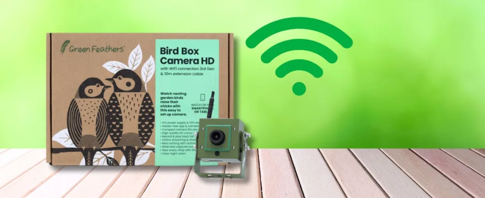 Green Feathers HD WiFi Bird Box Camera 3rd Gen (1080p Wi-Fi Camera & 10m Power Cable) 1 Count (Pack of 1) - wifi bird box camera