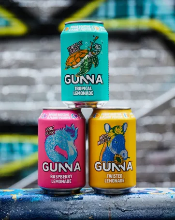 Gunna Fizzy Drinks Raspberry Pink Lemonade Cans Natural Vegan Sparkling Natural Soft Drink Real Raspberry and Lemon Flavour Immune Boosting Drink 330ml x 12 12 x 330ml - immune boosting functional lemonade soda soft drink vitamin mineral refreshing beverage sparkling
