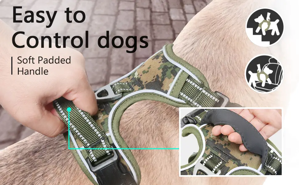 HEELE Dog Harness No Pull Dog Harness Small Release on Neck Front Back Clips Dog Vest Harness Reflective Adjustable Padded Easy Control Handle for Outdoor Walking Training Green S S (Pack of 1) Solid Green - Soft Handle