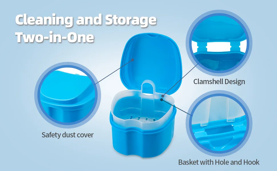 Retainer Case Portable Denture Box Easy-Clean - Cleaning and Storage Two-in-One