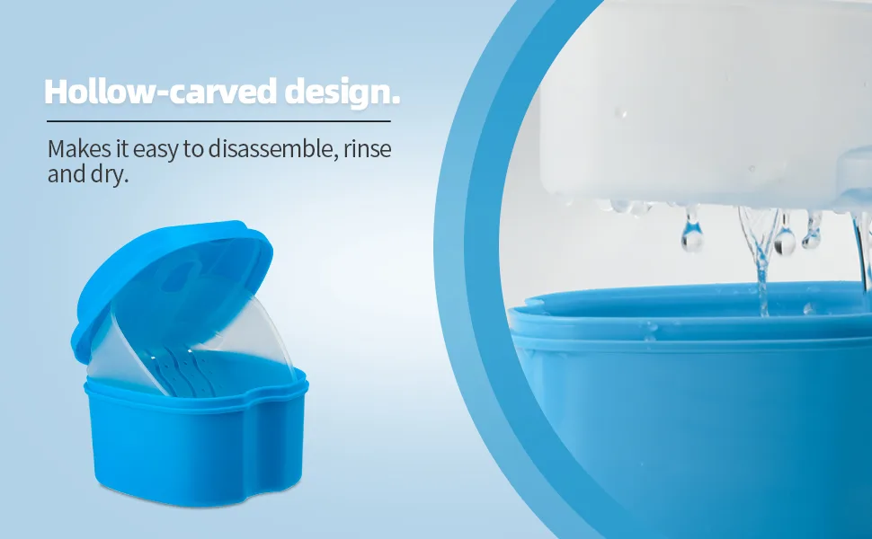Retainer Case Portable Denture Box Easy-Clean - Hollow-carved design