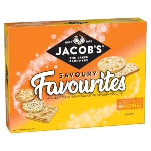 Jacob's Savours Flavours Assortment Selection Boxes of Crackers for Cheese 250 g (Pack of 4) Favourites - Pack