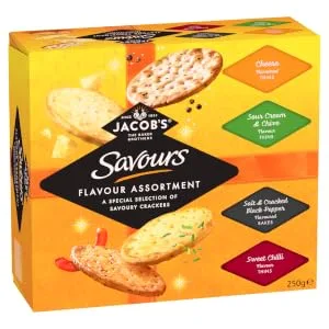 Jacob's Savours Flavours Assortment Selection Boxes of Crackers for Cheese 250 g (Pack of 4) Favourites - Packet
