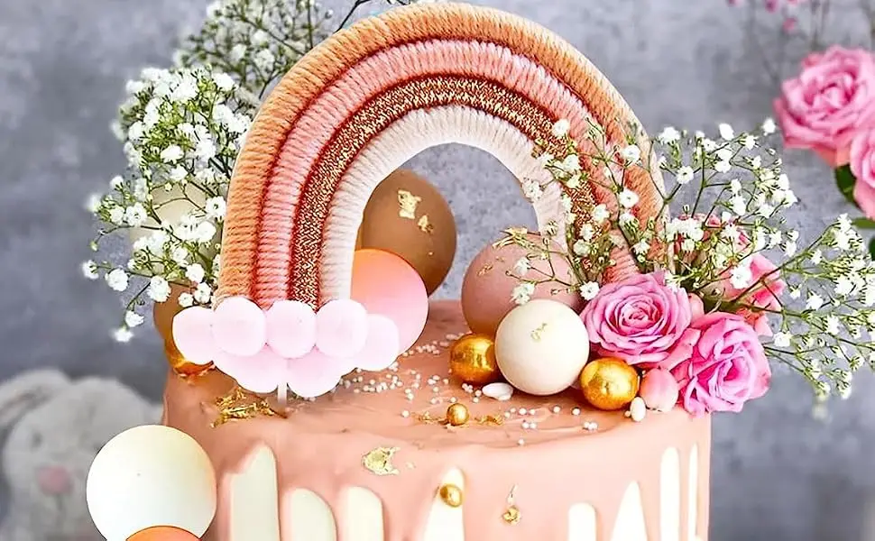 JeVenis 16 PCS Boho Cake Topper Boho Rainbow Cake Decorations Boho Cake Topper Girls Birthday Baby Shower Cake Topper Pink1 - product information 13