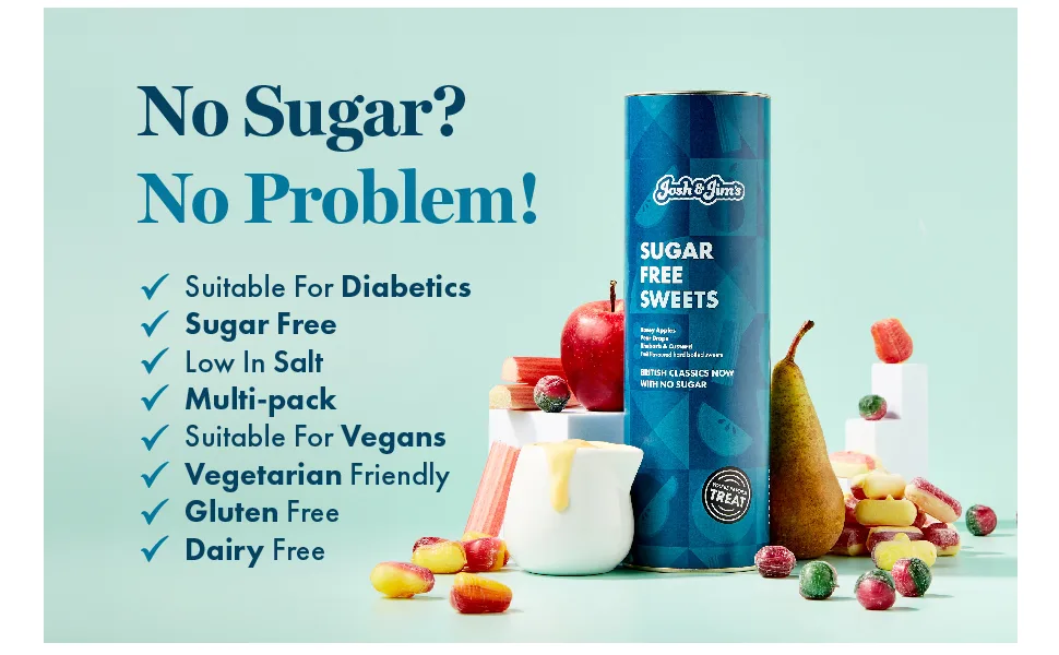 Josh & Jim's - Congratulations Sugar-Free Sweet Selection Pear Drop Rhubarb & Custard Rosey Apples Celebration Multipack 300g Sugar-Free Sweets Congratulations - sugar free sweets