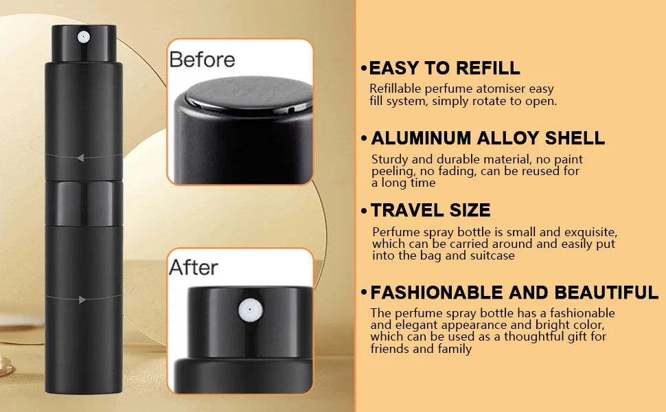 Leikedun 3 PCS Perfume Atomiser Bottles 8ml Mini Refillable Spray Portable Liquid Bottle Empty Travel Bottle for Purse Handbag Pocket Luggage - product information 19