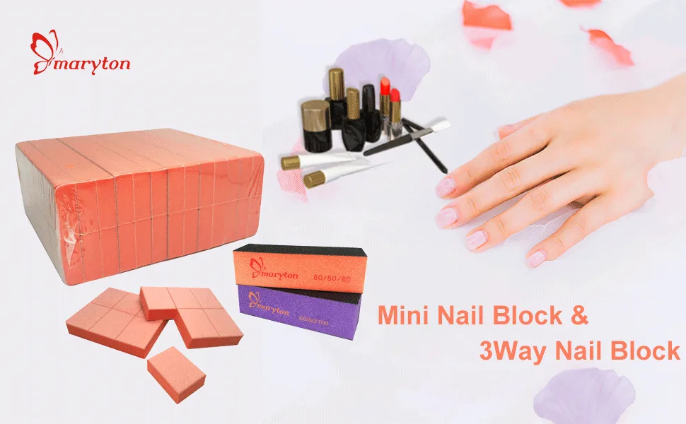 Maryton Nail Buffer Mini Block File 80/100 Grit Disposable Bulk 130 Count (Orange) - maryton