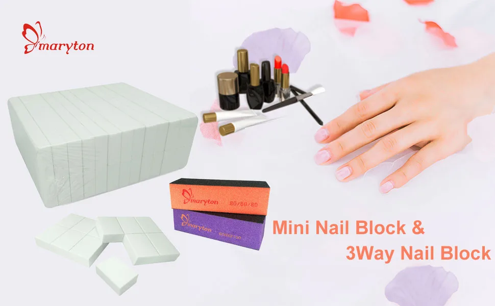 Maryton Nail Buffer Mini Block File 100/120 Grit Disposable Bulk 130 Count (White) - maryton