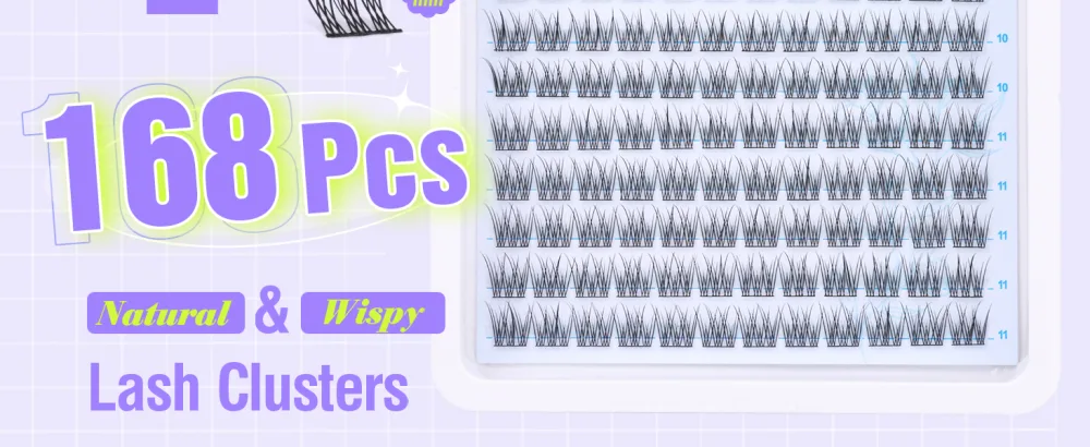 Natural Cluster Lashes CC Curl 168 Pcs Wispy Lash Extensions 9-11MM Mixed Lengths Eyelash Extension Individuals Self Application DIY at Home by Mavphne - natural lash clusters