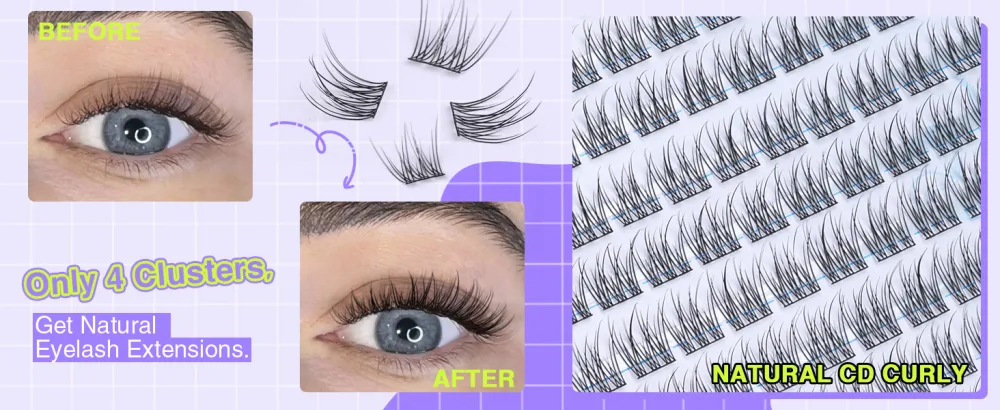 Natural Cluster Lashes CC Curl 168 Pcs Wispy Lash Extensions 9-11MM Mixed Lengths Eyelash Extension Individuals Self Application DIY at Home by Mavphne - wearing effect