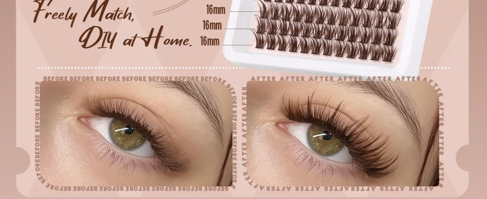 Brown Lash Clusters 168 Pcs Natural Looking 8-16MM Eyelash Individuals C Curl Wispy Brown Lash Extensions Fluffy DIY False Eyelashes at Home by Mavphnee - wearing effect