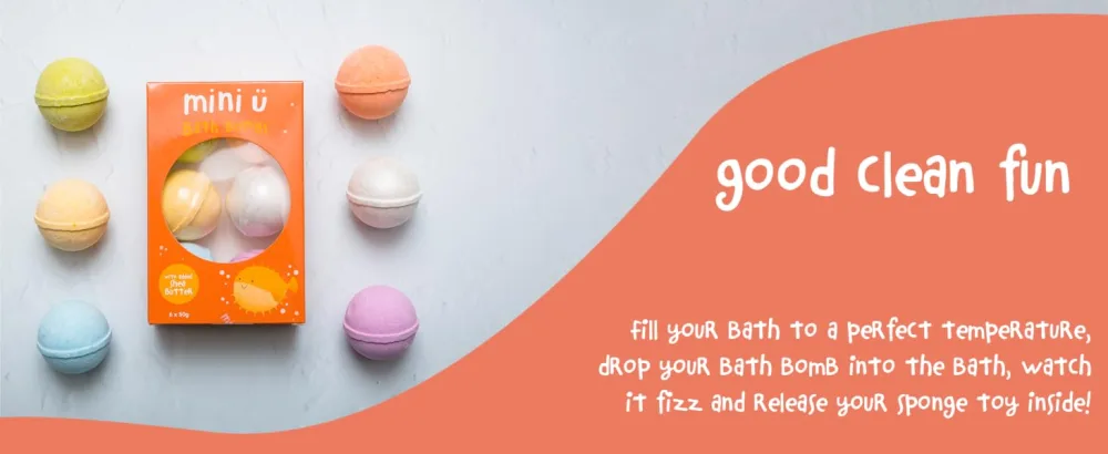Mini U Bath Bombs 6 Pack - Kids Christmas Stocking Filler - Bath Time Gift Orange - bath bombs