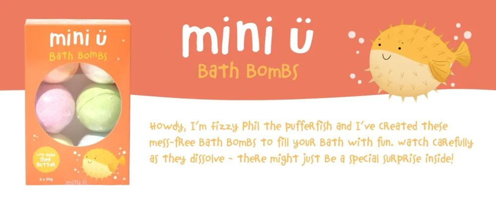 Mini U Bath Bombs 6 Pack - Kids Christmas Stocking Filler - Bath Time Gift Orange - mini U Bath Bomb