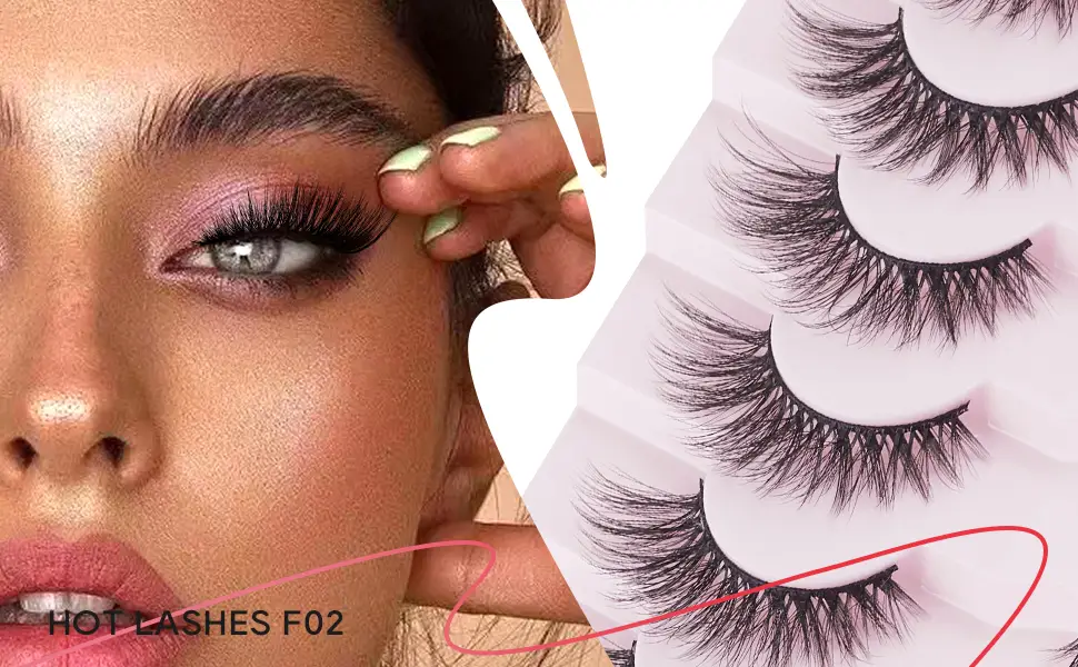Onlyall Fox Eye Lashes Mink Lashes Cat Eye Lashes Fluffy False Eyelashes Fox Eye Lashes Long Eyelashes Volume False Lashes Pack 7 Pairs F02 F02-cat eye - A11-A12LASHES