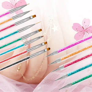 Function Nail Brush for Dotting Drawing Nail Art Brushes for Gel Nails Painting Tools Liner Design Nail Art Kit with Glitter Handle 8 Count (Pack of 1) - nail brush