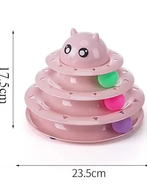17 Pack Cat Toys Interactive for Indoor Cats Kitten Toy Fun Roller 3 Level Cat Teaser Ball Toys with Cat Feather Wand Pink - cat toy tower