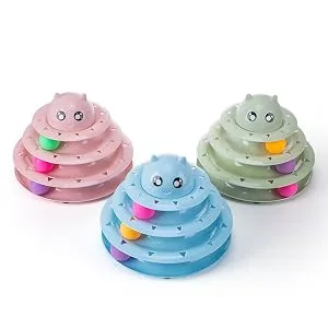 17 Pack Cat Toys Interactive for Indoor Cats Kitten Toy Fun Roller 3 Level Cat Teaser Ball Toys with Cat Feather Wand Pink - Interactive cat toy