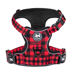 PoyPet No Pull Dog Harness Release on Neck Reflective Adjustable No Choke Pet Vest with Front & Back 2 Leash Attachments Soft Control Training Handle for Medium Dogs(Checkered Red M) M (Pack of 1) Checkered Red - HARNESS