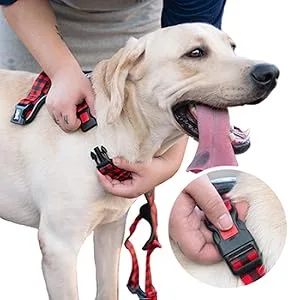 PoyPet No Pull Dog Harness Release on Neck Reflective Adjustable No Choke Pet Vest with Front & Back 2 Leash Attachments Soft Control Training Handle for Medium Dogs(Checkered Red M) M (Pack of 1) Checkered Red - harness