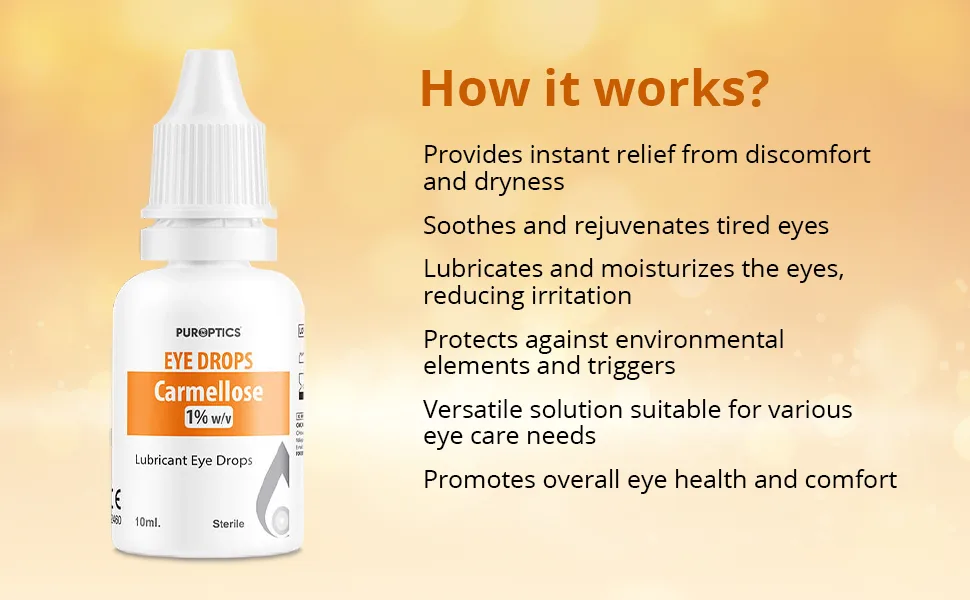 PUROPTICS Carmellose 1% Lubricant Eye Drops for Dry Eyes and Irritated Eyes 10ml (Pack of 1) - Eye Drops