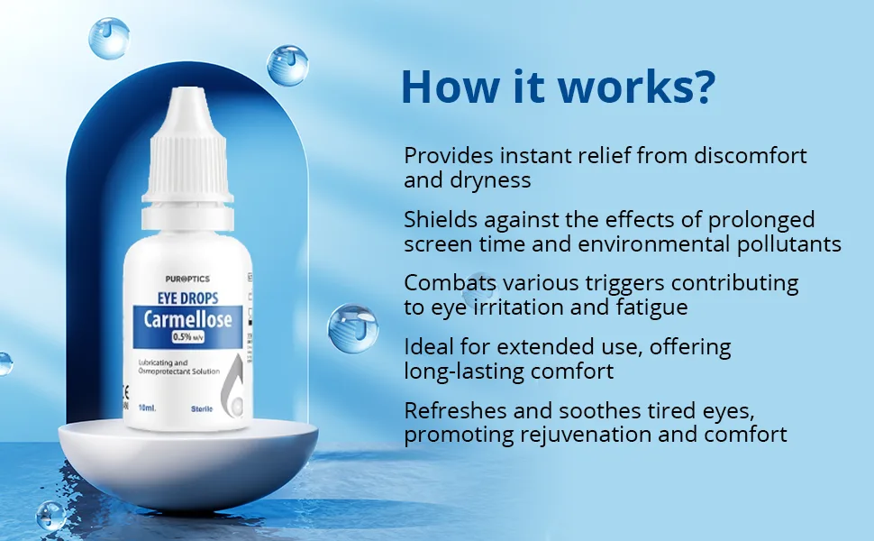 PUROPTICS Carmellose 0.5% Lubricant Eye Drops for Dry Eyes and Irritated Eyes 10ml (Pack of 1) - Eye Drops