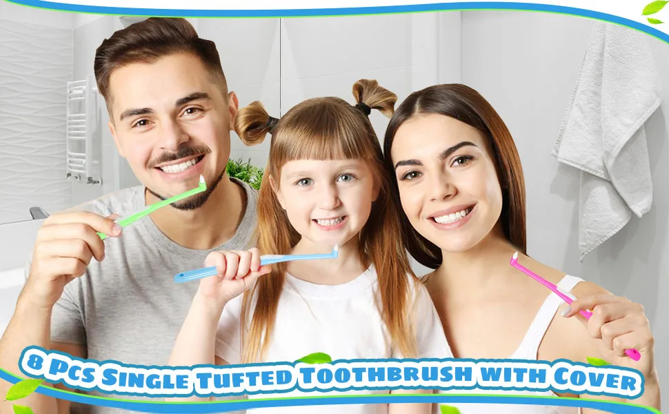 8 Pcs Interspace Toothbrush Soft Single Tufted Toothbrush with Cover Slim Interspace toothbrushes interdental Brushes for Orthodontic Braces Detail Cleaning(Blue/Green/Rose Red/White) - product information 8
