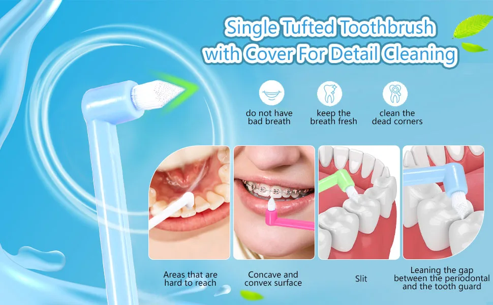 8 Pcs Interspace Toothbrush Soft Single Tufted Toothbrush with Cover Slim Interspace toothbrushes interdental Brushes for Orthodontic Braces Detail Cleaning(Blue/Green/Rose Red/White) - product information 9