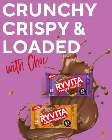 Ryvita Crispy Snacks Twin Pack Salted Caramel Flavour 24 x Twin Pack SALTED CARAMEL Flavour 26G (PACK OF 24) - Crispy Snacks