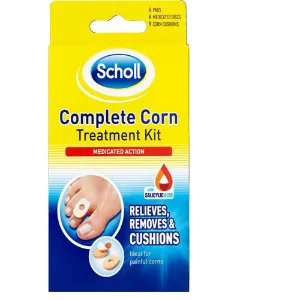 Scholl Complete Corn Removal Treatment Kit 1 Pack - Medicated Action with Salicylic Acid Includes 6 Pads 6 Medicated Discs and 9 Cushions for Effective Corn Removal - product information 16