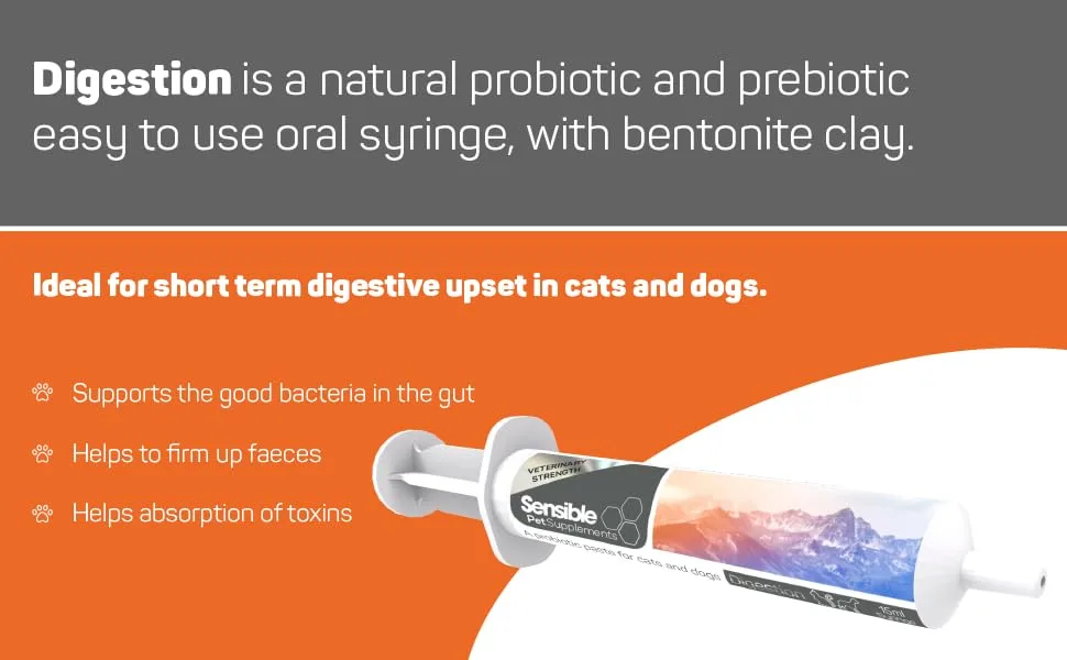 Sensible Pet Supplements 'Digestion' | Probiotic paste for dogs and cats. Supporting healthy gut function. | Contains probiotics prebiotics and bentonite clay | (60ml) 60 ml (Pack of 1) - Digestion
