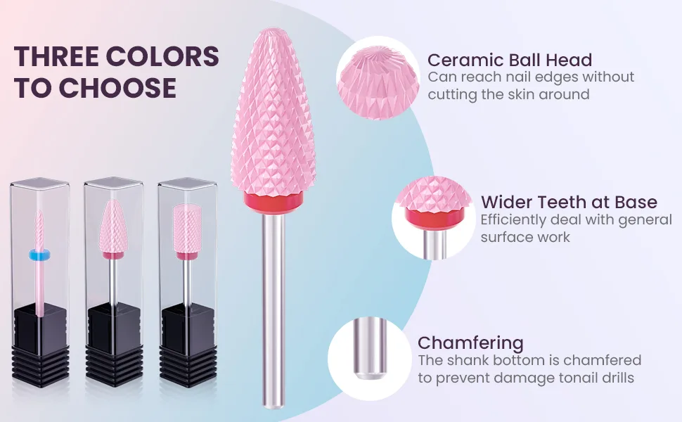 Ceramic Nail Drill Bits for Nail Drill 3Pcs Portable Nail Drill Bits Set for Acrylic Gel Nails with Storage Case Universal 3/32'' Shank Manicure Pedicure drill bits(Yellow) - nail drill bits set nail drill bits drill bits for nails ceramic nail drill bit