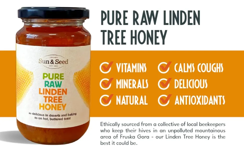 Pure Raw Linden Tree Honey by Sun & Seed - 480g - 100% Natural - Cold Extracted - Packed with Vitamins Minerals and Antioxidants - Ethically Sourced From Local Beekeepers - product information 23