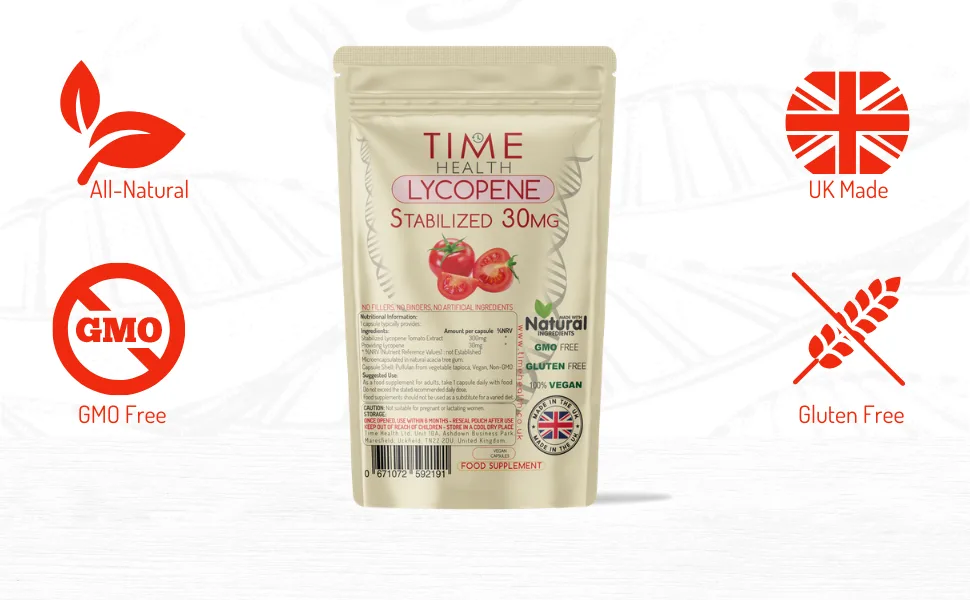 Lycopene 30mg per Capsule Stabilized Microencapsulated Formula Tomato Extract Vegan Zero Additives (120 Capsule Pouch) 120 count (Pack of 1) - Lycopene