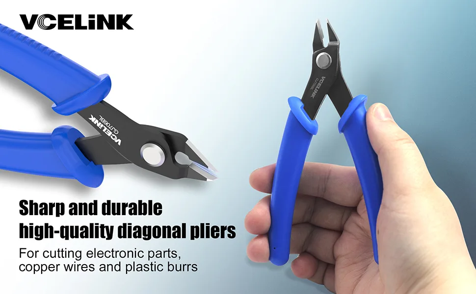 VCELINK Side Cutters Wire Cutters Precision Flush Cutters Small Cable Snips Diagonal Pliers Ideal for Electronic Industry Repair Jewelry Processing DIY Model Making 129mm Blue 1 Pack - Wire Cutters