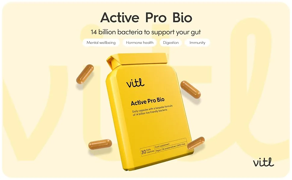 Vitl Active Pro Bio Probiotic Daily Supplement - 30 High-Strength Capsules with 14 Billion Live Cultures Per Tablet - Help Keep Your Gut Healthy - Strengthen Immunity & Support Brain Function Active Pro Bio 30 count (Pack of 1) - Active Pro Bio 30