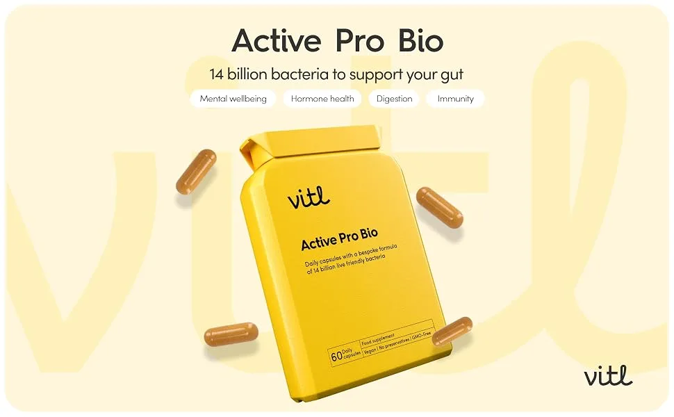 Vitl Active Pro Bio Probiotic Daily Supplement - 60 High-Strength Capsules with 14 Billion Live Cultures Per Tablet - Help Keep Your Gut Healthy - Strengthen Immunity & Support Brain Function Active Pro Bio 60 count (Pack of 1) - Active Pro Bio