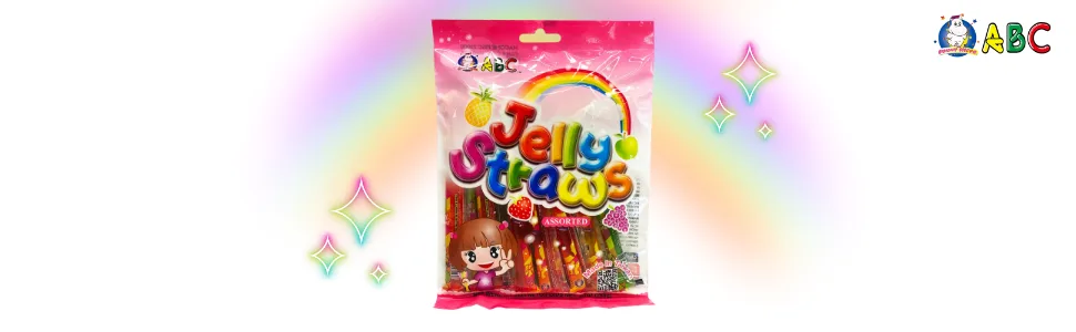 Funny Hippo ABC Assorted Fruit Flavoured (Strawberry Grape Pineapple Green Apple) Jelly Straws 260g (Pack of 2) - Assorted Fruit Flavoured Kid