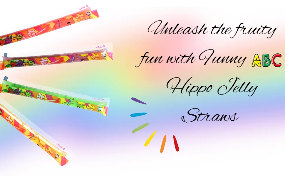 Funny Hippo ABC Assorted Fruit Flavoured (Strawberry Grape Pineapple Green Apple) Jelly Straws 260g (Pack of 2) - Assorted Fruit Flavoured Kid
