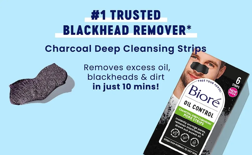 Biore Charcoal Pore Strips - Pack of 6 - No.1 trusted blackhead remover