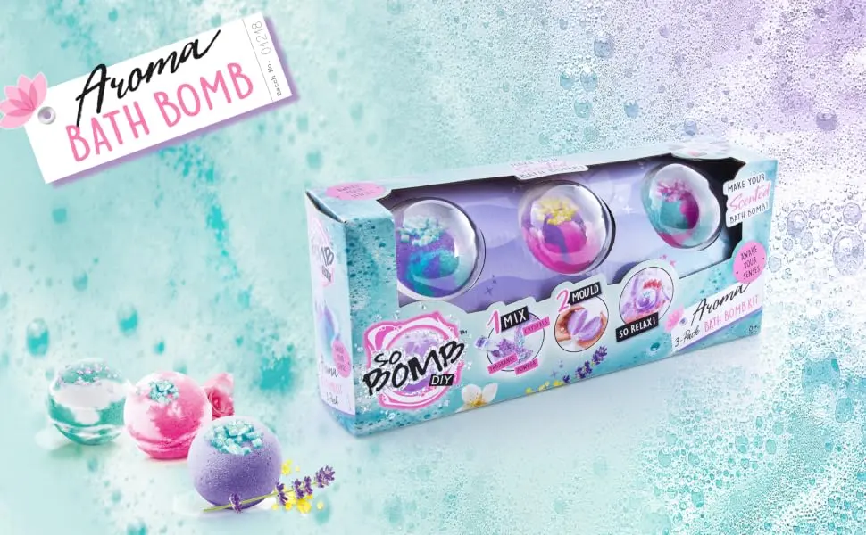 So Bomb DIY Aroma Bath Bombs 3 Pack Colourful Fun + Easy to Make Just Add Water Ready in Under 1 Hour! for Ages 6+ 466 g (Pack of 1) - Bath Bomb 3 Set