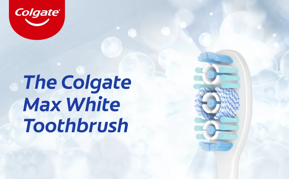 Colgate Max White Toothbrushes Teeth Whitening Toothbrush with Polishing Star Medium Toothbrush Assorted Designs Adult Toothbrush Multipack 3 Pack - colgate max white whitening toothbrush head