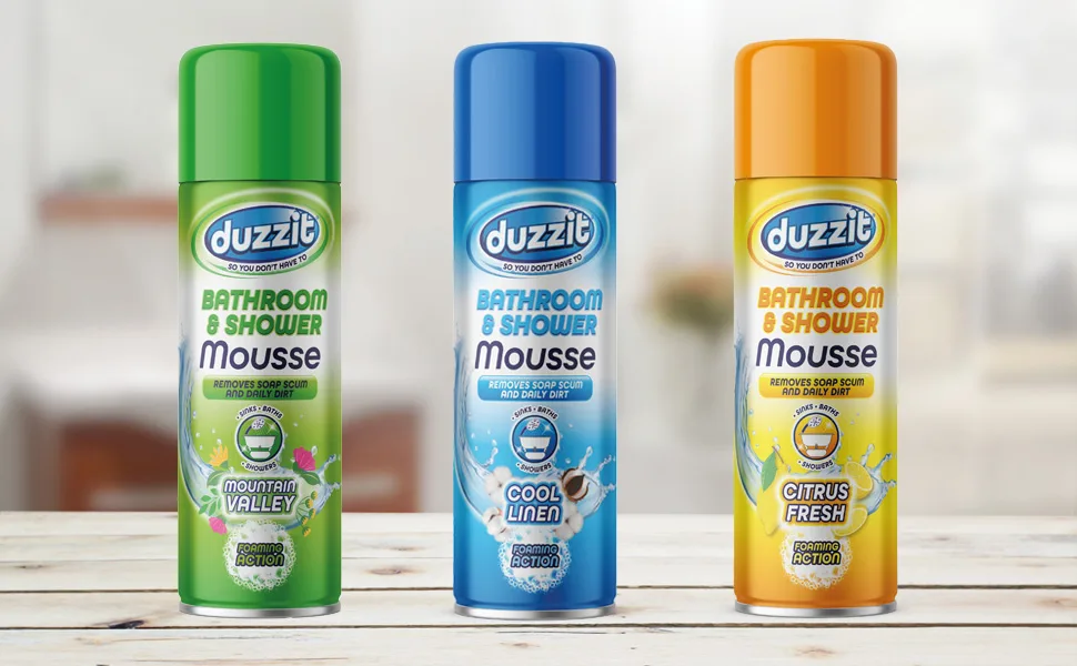 Duzzit Cool Linen Bathroom Cleaning Mousse - shower foam group