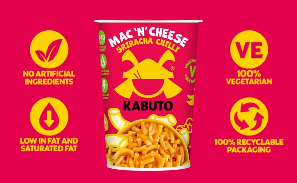 Kabuto Noodles Mac n' Cheese Sriracha Chilli Pack of 6 (6 x 85g Instant Macaroni Cheese Sriracha Chilli Flavour Pots) - product information 2