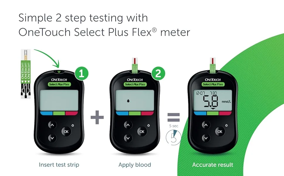 OneTouch Select Plus Blood Glucose Meter I Set for blood glucose control with 1 blood glucose meter + 10 test strips + 1 lancing device + 10 lancets in a case (including batteries) - 2 step testing with OneTouch Select Plus Flex